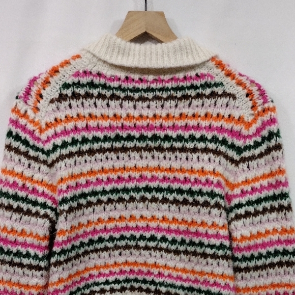 Zara Rainbow Striped Knit Sweater Cardigan Women's S Multicolor Artsy Retro 90s - Picture 7 of 10